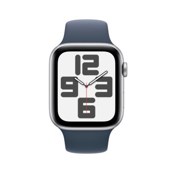 Apple Watch SE 2, 44 мм, корпус из алюминия серебристого цвета, спортивный ремешок цвета грозовой синий, GPS + Cellular, M/L